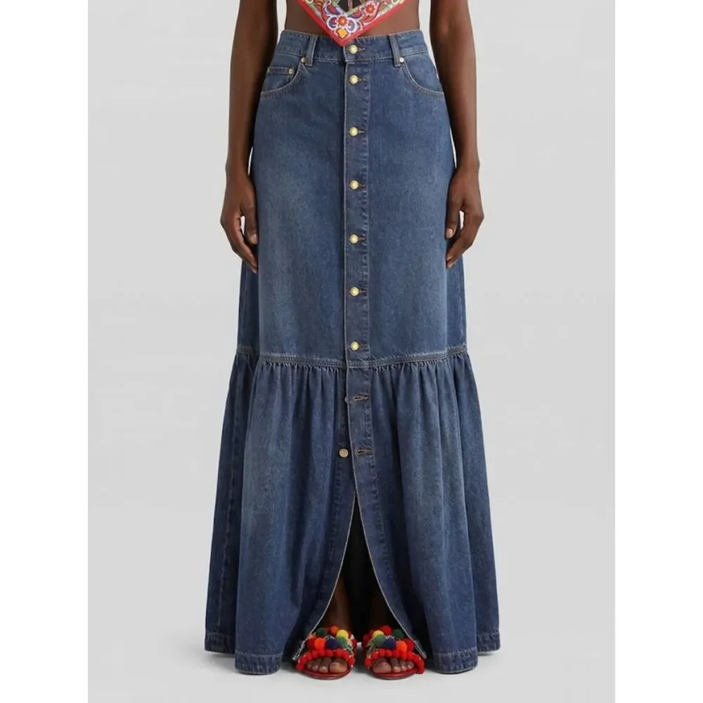 Dolce & Gabbana Women Dolce & Gabbana High-Waisted A-Line Long Denim Skirt